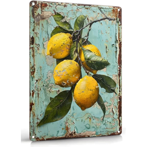 Lemon Deco Metal Signs Vintage Lemon Bunch Summer Fruit Lemon Leaf Greenery Metal Sign Vintage Fruits Metal Tin Sign Lemon Tree Funny Wall Decor for Garden Kitchen Office Bar Cafe Decor 8x12 Inch