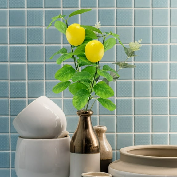 Lemon Decor Fake Lemons Branch Yellow Artificial Lemon Stem Small Single Branch for Kitchen Party Farmhouse Table Centerpiece
