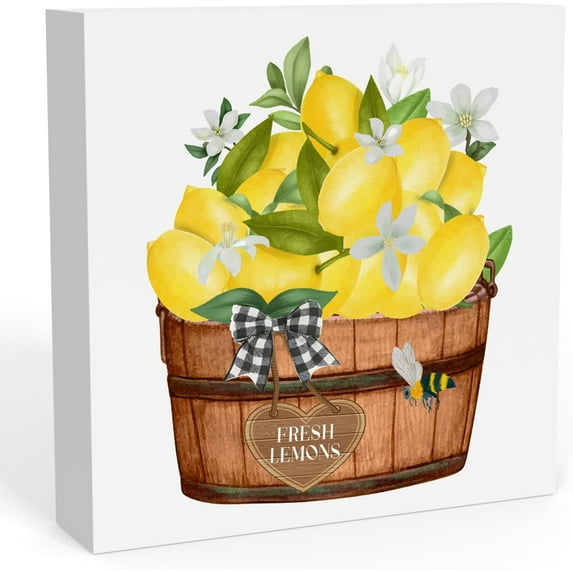 Lemon Decor, Summer Lemon Decorations For Home Office, Lemon Sign, Lemon Home Office Desk Decor, Rustic Lemon Kitchen Decor Farmhouse Lemon 5x5 In