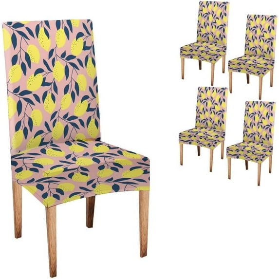 Lemon Dining Chair Cover Set of 4 Hand Drawn Seamless Pattern Fresh Lemons Super Fit Stretch Removable Washable Short Dining Chair Protector Cover