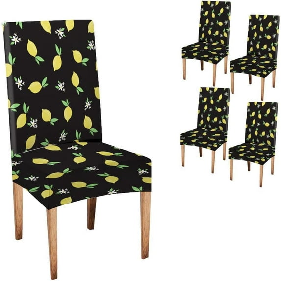 Lemon Dining Room Chairs Covers Set of 4 Lemon Pattern Seamless Decorative Background Yellow Spandex Super Fit Stretch Removable Washable Kitch