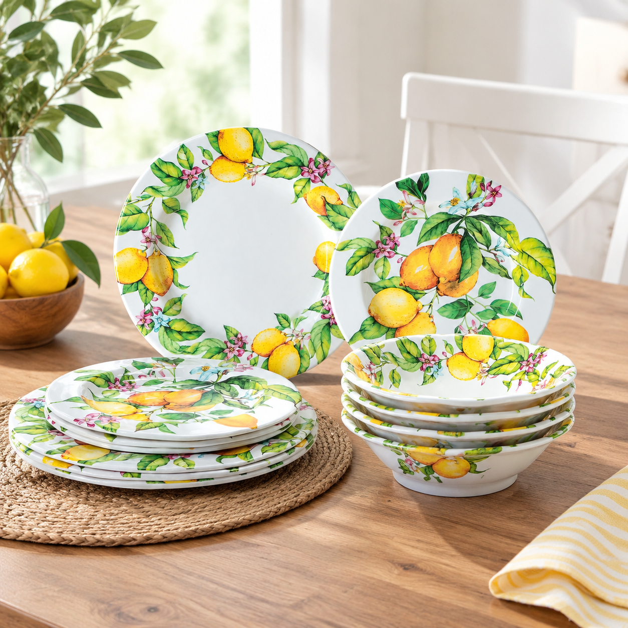 Main Course Dinner Set Lemon Dinnerware Dish Sets 12 Piece Plates And - Walmart.com