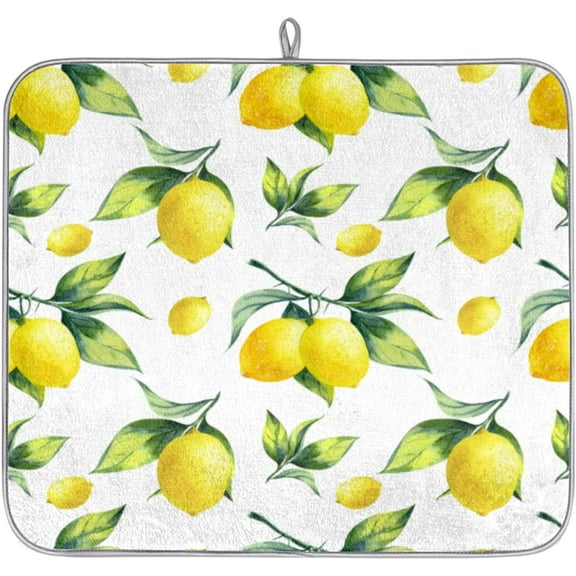 Lemon Dish Drying Mat for Kitchen Counter, Lemon Leaves Microfiber Dish Drainer Mats Absorbent Reversible Drying Pad Heat Resistant Mats for Countertop 16 x 18 inch