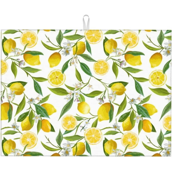 Lemon Dish Drying Mat for Kitchen Counter Microfiber Absorbent Dish Draining Reusable Washable Extra Large 18"x24" (Lemon, 18x24in)