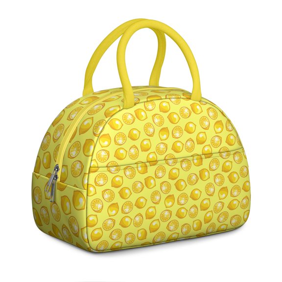 Lemon Doodle Lunch Bag - Sketch-Style Fruit & Quotes, Insulated Tote for Journaling Enthusiasts