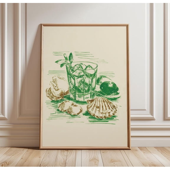 Lemon Drink Citrus Kitchen Vintage Sketch Refreshing Summer Decor Unframed Paper Print