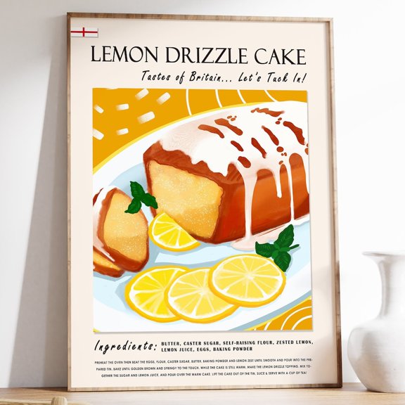 Lemon Drizzle Cake London Bakery Poster UNFRAMED PAPER POSTER, Home Decor