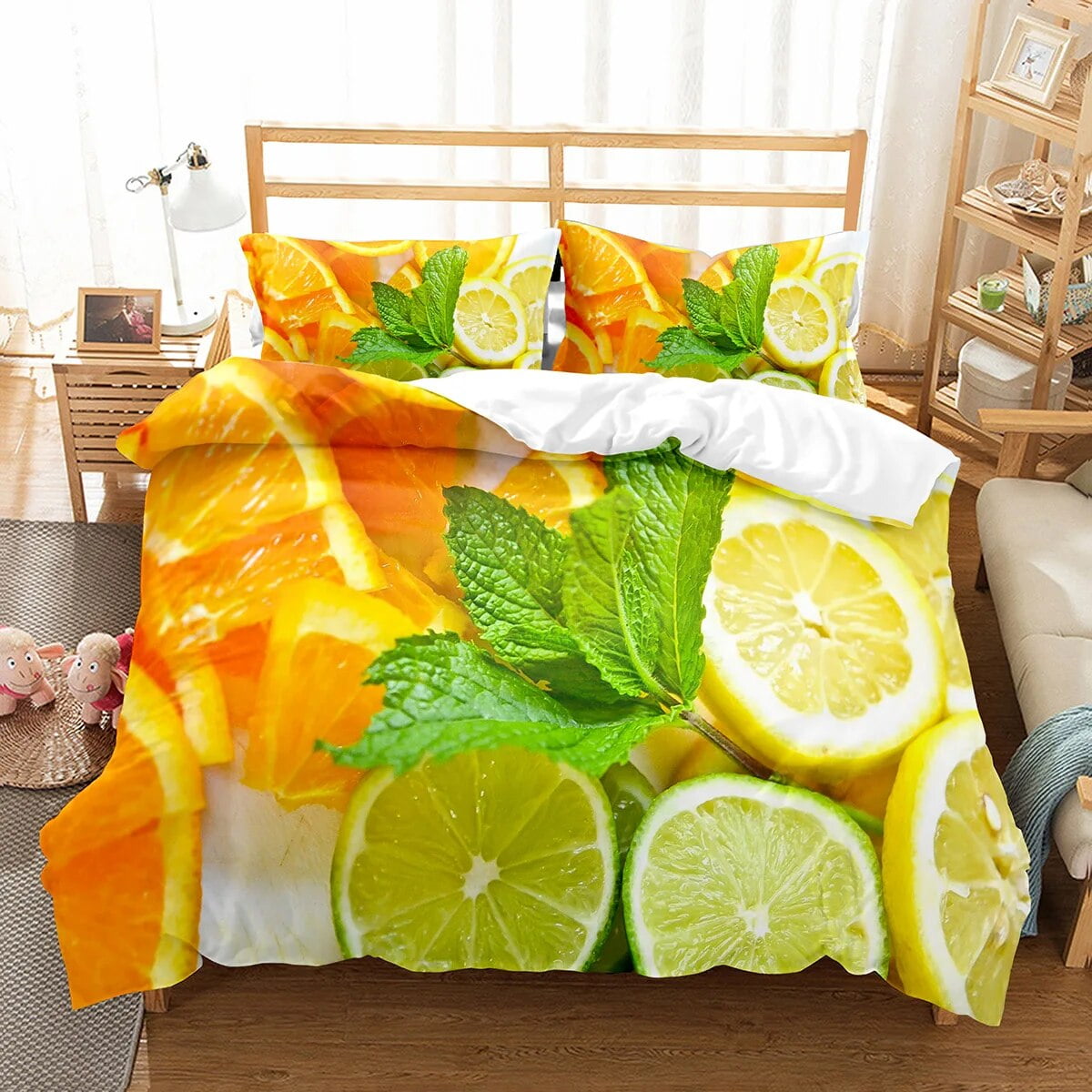 Lemon Duvet Cover Set Fresh Fruit Pattern Comforter Cover Double Single