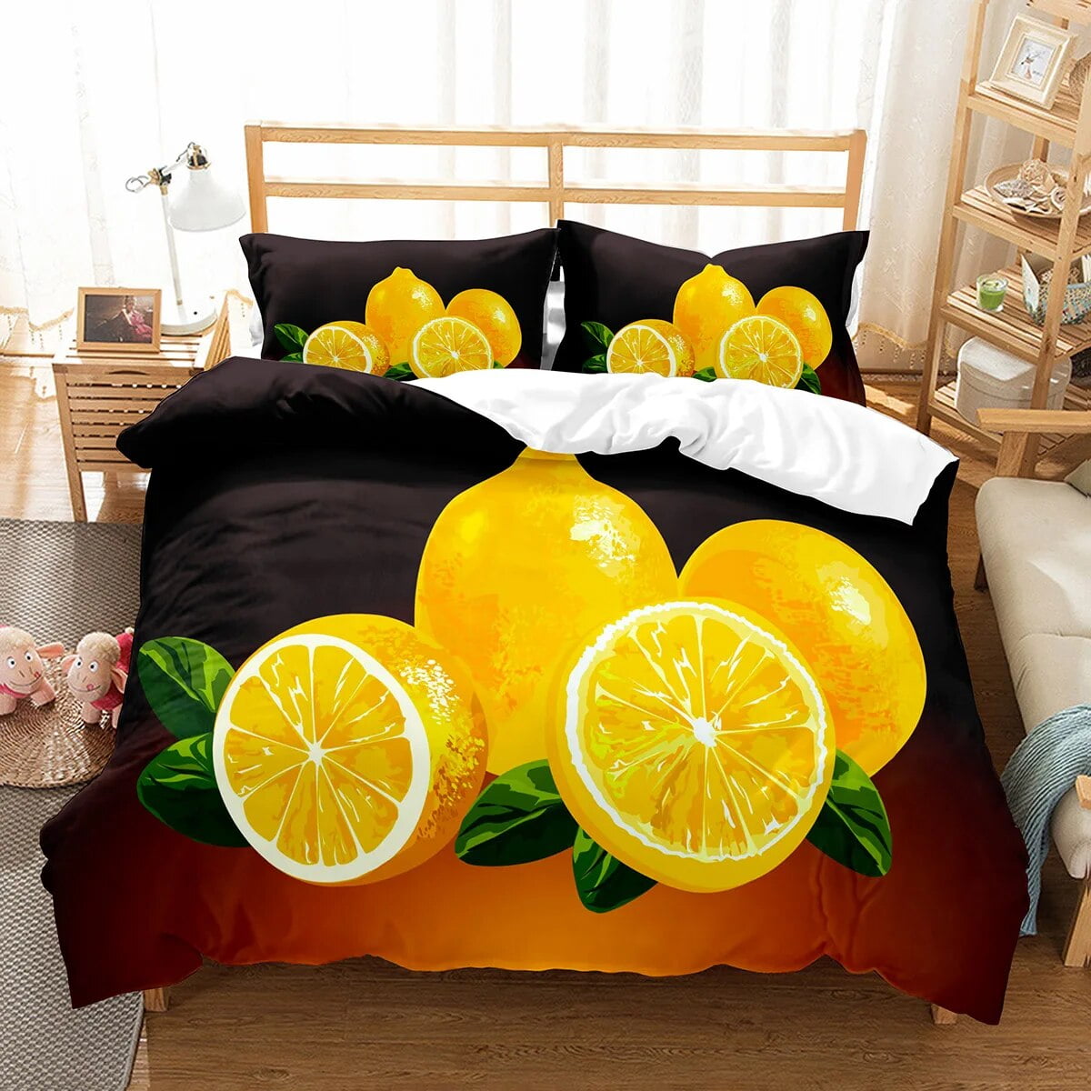 Lemon Duvet Cover Set Fresh Fruit Pattern Comforter Cover Double Single