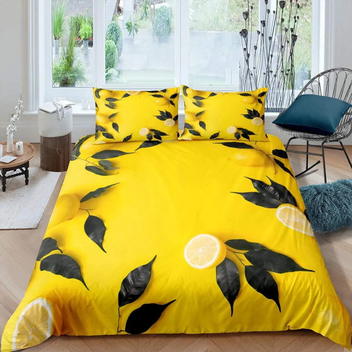 Lemon Duvet Cover Set Fresh Fruits Pattern Polyester Comforter Cover
