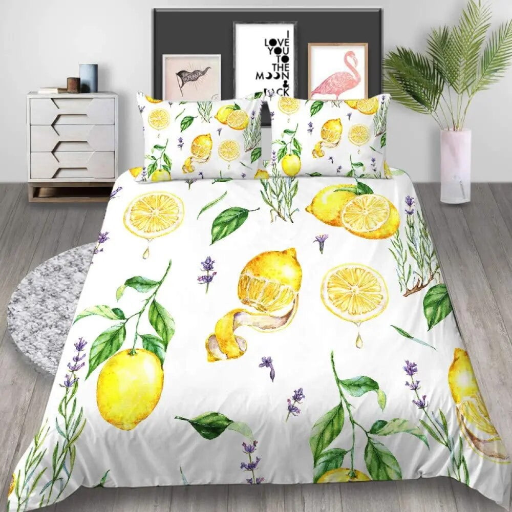 Lemon Duvet Cover Set Fresh Fruits Pattern Polyester Comforter Cover