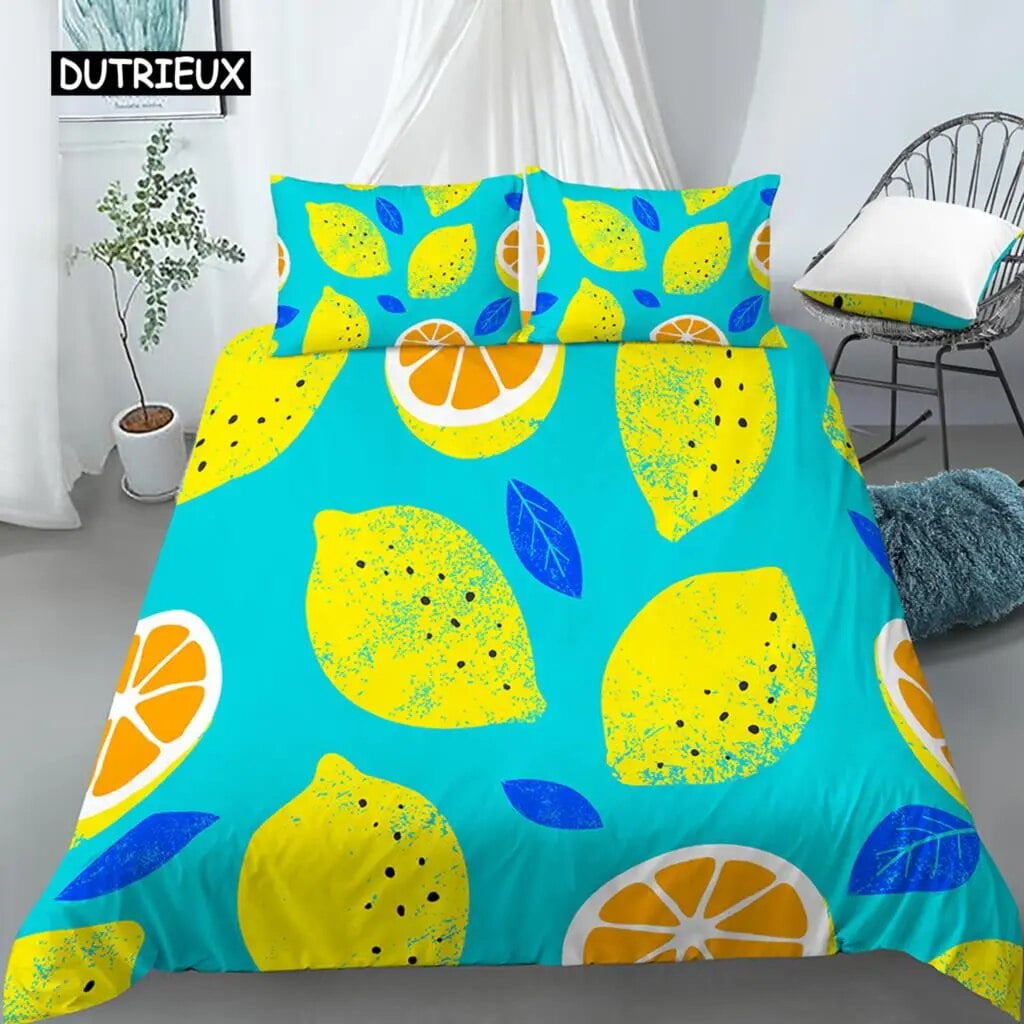 Lemon Duvet Cover Set Fruit Theme 2/3pcs Bedding Set Queen King Size Quilt Cover Microfiber