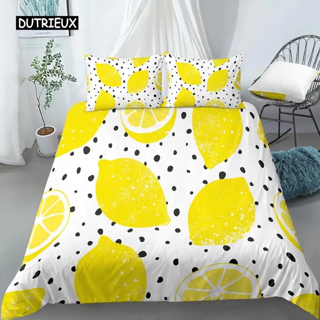 Lemon Duvet Cover Set Fruit Theme 2/3pcs Bedding Set Queen King Size