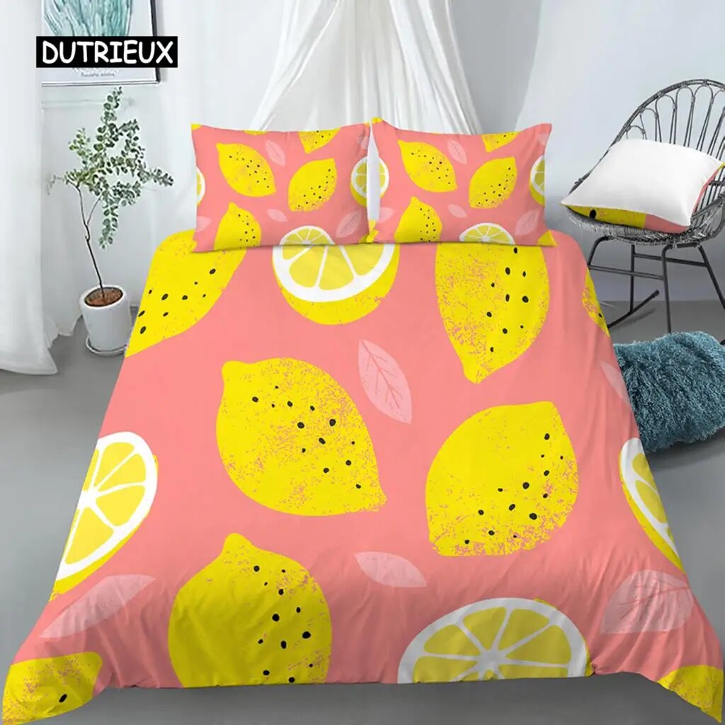 Lemon Duvet Cover Set Fruit Theme 2/3pcs Bedding Set Queen King Size Quilt Cover Microfiber