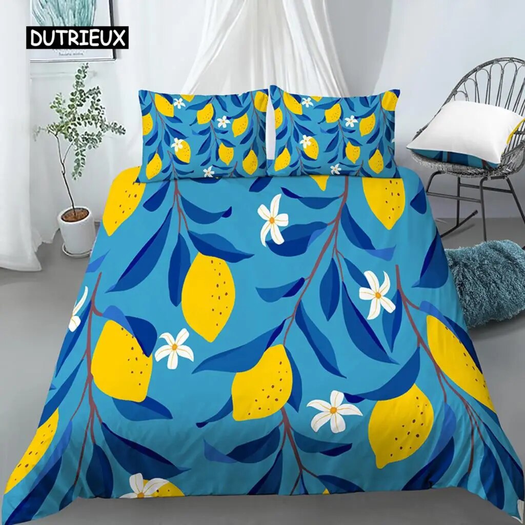 Lemon Duvet Cover Set Fruit Theme/3pcs Bedding Set King Size Quilt