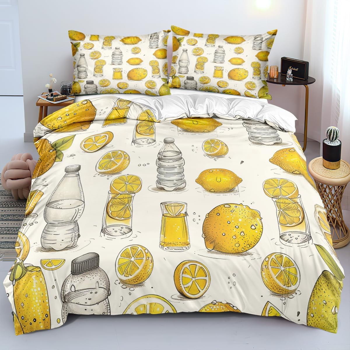 Lemon Duvet CoverWater Bottle Bedding Set Yellow Lemons Bed Sets