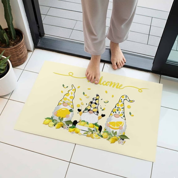 Lemon Dwarf Indoor Door Mat 18x30 Inch Welcome Green Leaf Summer Yellow Background Front Door Mat Non Slip Washable Entryway Rug Low Profile Dirt Trapper Doormat for Bathroom Kitchen Bedroom