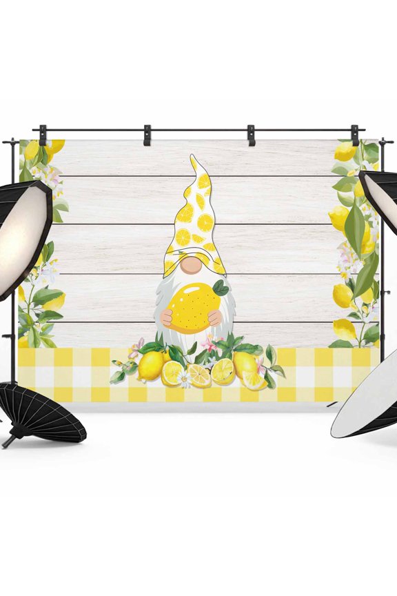 Lemon Dwarfs Photography Backdrop 7x5FT, Gnome Green Leaf Wood Striped Yellow Plaid Photo Backdrops, Background for Photography Studio Photo Studio Background, Back Drop for Photoshoot