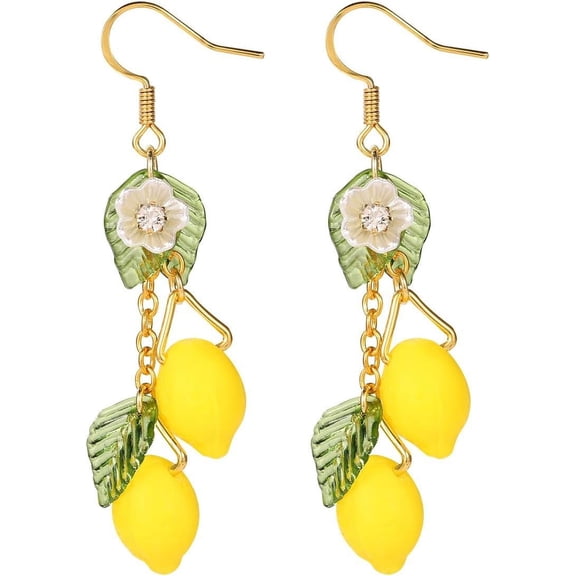 Lemon Earrings, Yellow Lemon Hook Earrings Resin Sweet Dangle Drop Lime Fruit Food Earring Dainty Cute Lemon Accessories Costume Dress Jewelry Gift for Women Lady