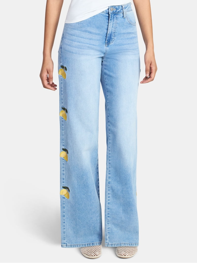 Madden NYC Women's Lemon Embroidery Ultra 90s Jeans, 32