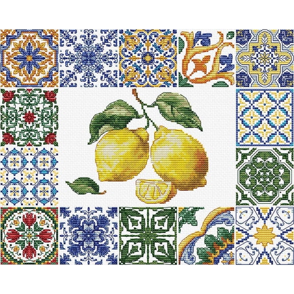 Luca-S Cross Stitch Kit Lemon Essence of The Mediterranean, B7049, Counted Cross Stitch Kit for Adults, Needlecraft and Embroidery Kit