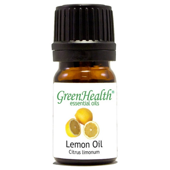 Lemon Essential Oil - 1/6 fl oz (5 ml) Glass Bottle w/ Euro Dropper - 100% Pure Essential Oil by GreenHealth