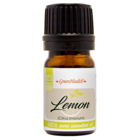 Lemon Essential Oil - 1/6 fl oz (5 ml) Glass Bottle w/ Euro Dropper - 100% Pure Essential Oil by GreenHealth