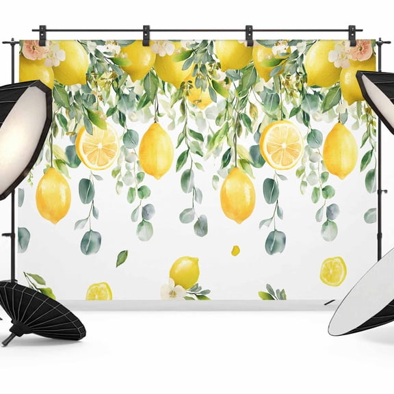 Lemon Eucalyptus Backdrop for Photoshoot,Photography Photo Studio Background Wall Backdrop,Farm Flower Fruit Country Boho Summer Back Drop Banner Panel for Portraits Wedding Live Streaming 7x5Ft