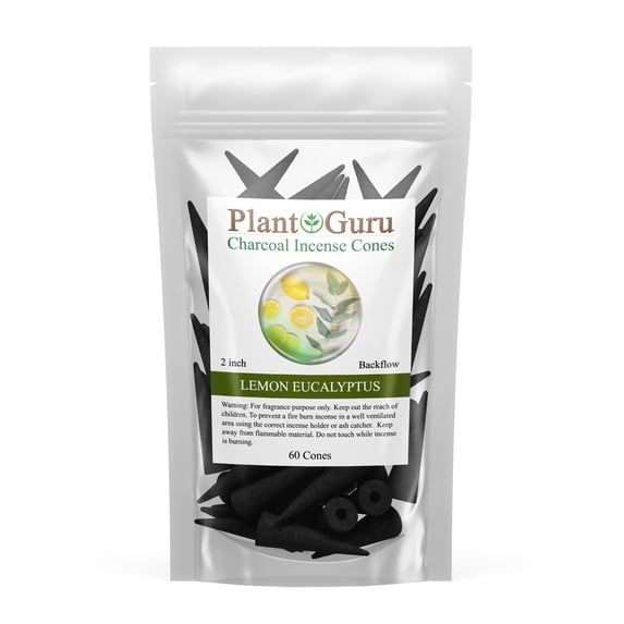 Lemon Eucalyptus Charcoal Incense Cones 2" BACKFLOW - 60 Pack - Natural Scented Cones Handmade Hand Dipped