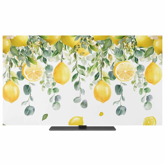 Lemon Eucalyptus TV Dust Cover,Stretchable TV Screen Desktop Computer Protector Cover,Farm Flower Fruit Country Boho Summer Television Dustproof Slipcover for 19–24 Inch Flat or Curved TVs