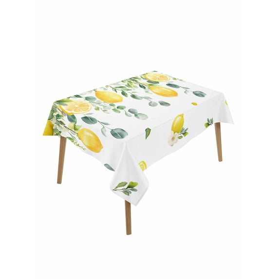 Lemon Eucalyptus Table Cloth, Farm Flower Fruit Country Boho Summer Waterproof Tablecloth for Rectangle Tables, Reusable Washable Fabric Table Cover for Restaurant Kitchen Dining Tables 52"x70"
