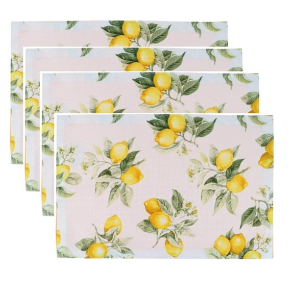 Lemon Fabric Placemat for Dining Table Set of 4 Summer Spring Soft Placemats Washable, Heat Resistant & Wipeable Home Kitchen Table Mats Decorations (12 X 18 Inch)
