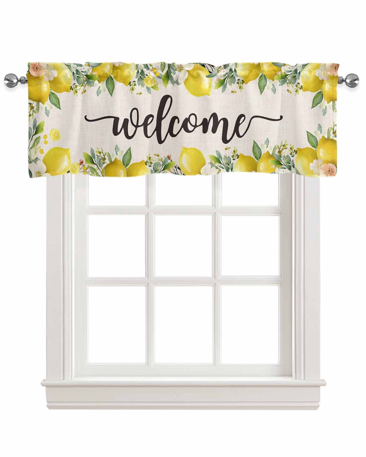 Lemon Farmhouse Kitchen Valances for Windows Farmhouse Linen Window Valance Curtain for Living Room Window Treatment Summer Fruit Botanical Beige Burlap Valance Rod Pocket Topper Drape, 54 x 18 Inch