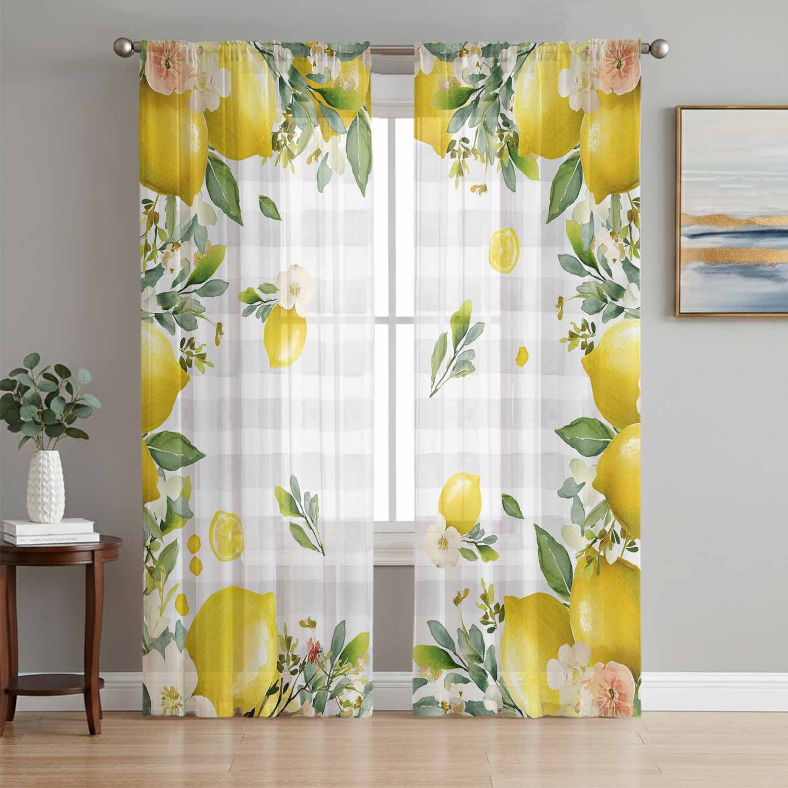 Lemon Farmhouse Sheer Curtains 63 Inch Length 2 Panels Set, Summer ...