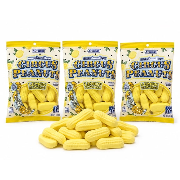Lemon-Flavored Circus Peanut Candies, Chewy Candy, 4 oz Bags, 3-Count Pack, for Party Favors, Snacking, Gift Baskets, Stocking Stuffers, and Goodie Bag Fillers