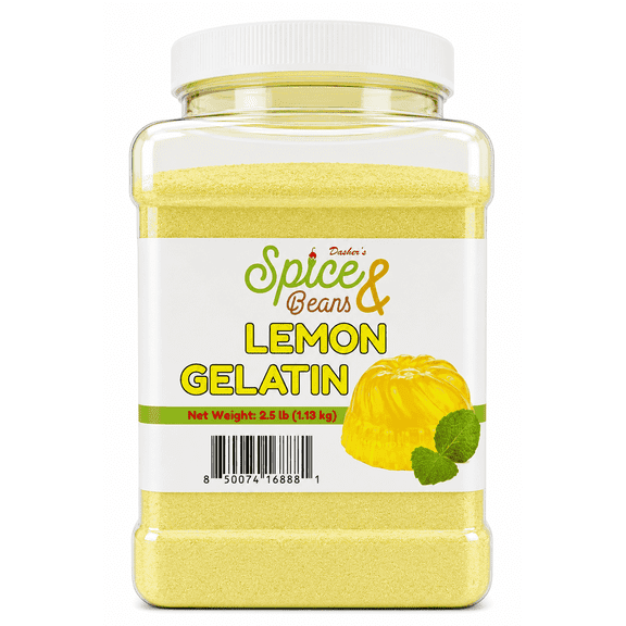 Lemon Gelatin Dessert Mix 2.5 lb - Gelatin Powder for Jello Desserts, Parfaits, Party Treats & Commercial Kitchens - Easy-to-Make Fruit Flavored Gelatin Mix - Bulk - Dashers Spice & Beans
