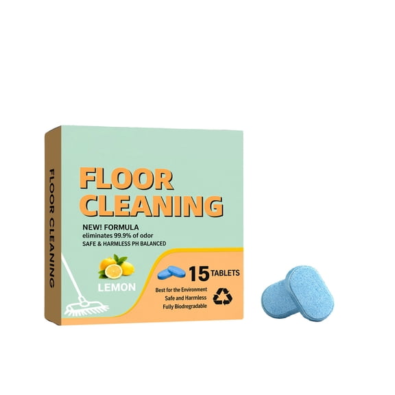 Lemon Floor Cleaning Tablets Multi-Surfaces Deodorizing Floor Cleaner Sheets Biodegradable Concentrated Mopping Tablets 15 Count