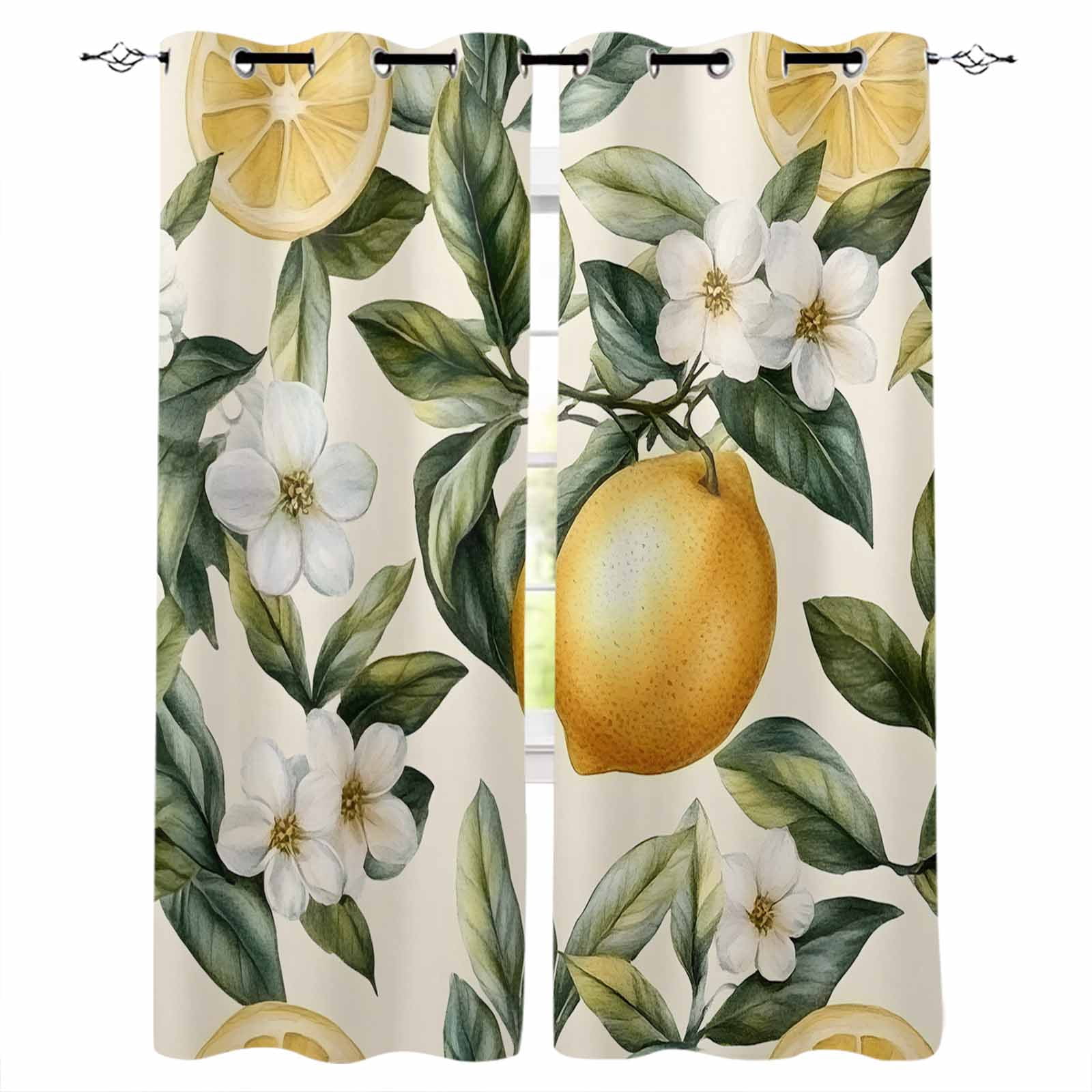 Lemon Floral Blackout Curtains for Bedroom/Living Room, Thermal ...