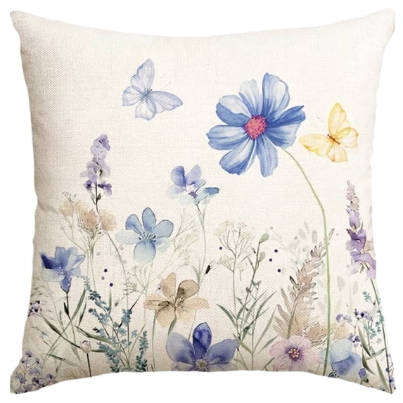 Lemon & Floral Decorative Throw Pillow, 18" x 18" Linen Texture Accent Cushion for Sofa & Bed