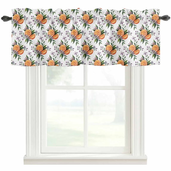 Lemon Floral Farmhouse Short Window Curtain Valances, Watercolor Farmhouse Botanical Leaf Plant Rod Pocket Kitchen Valances for Living Room Bedroom Bathroom Cafe 54" x 18"