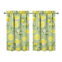 Lemon & Floral Kitchen Curtains - 2 Pack Cute Fruit Print Tier Curtains, Modern Farmhouse Window Treatments with Rod Pocket, 27.5x39 Inch Each