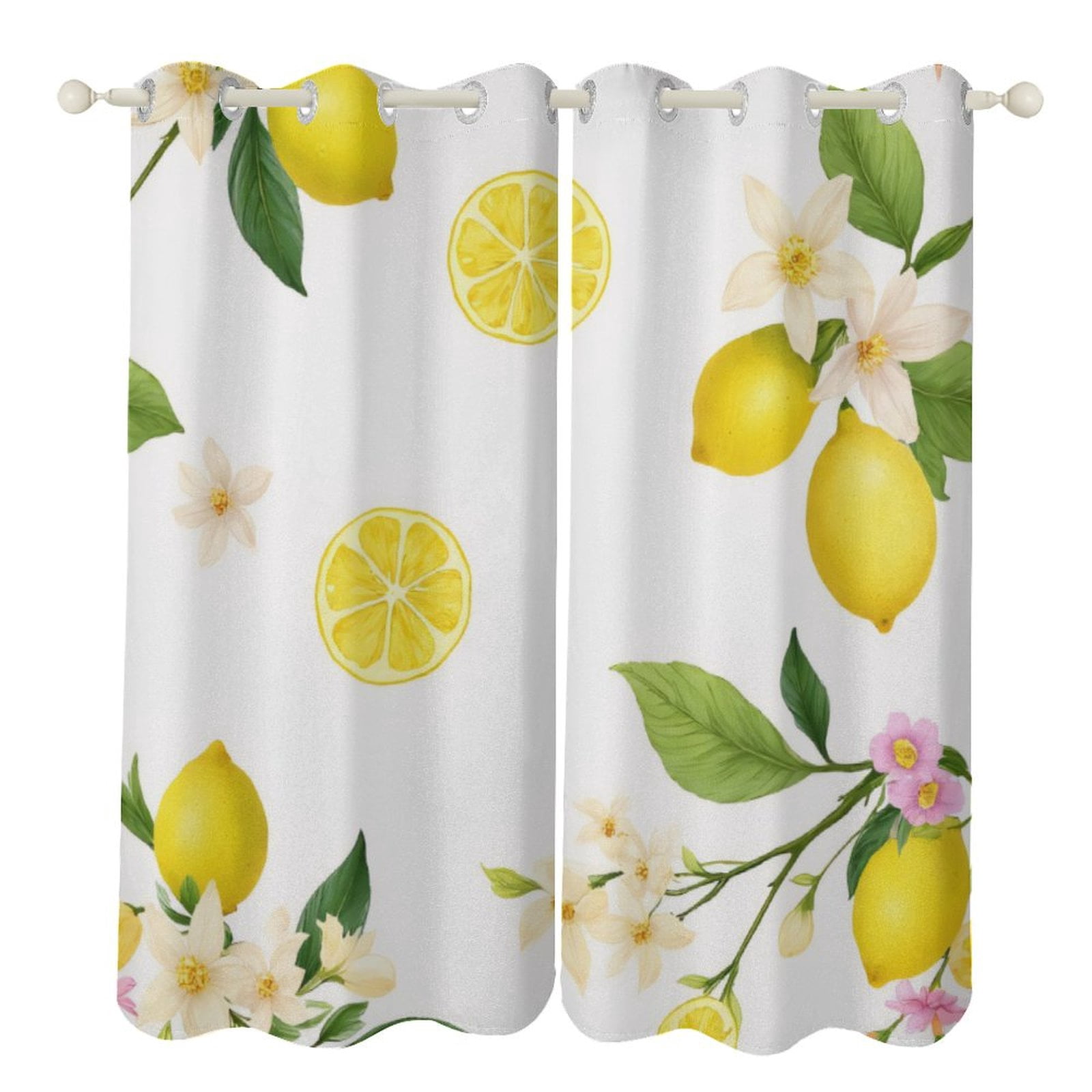 Lemon Floral Pattern Blackout Window Curtains for Bedroom Living Room ...