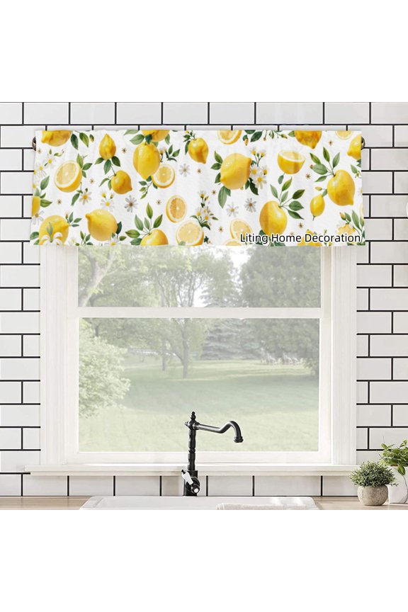 Lemon Floral Pattern Print Design Polyester Rod Pocket kitchen Valances Curtains for windows 54x18 inch