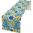 thumbnail image 1 of Lemon Floral Table Runner, Italian Navy Blue Tile Burlap Watercolor Lemon Flower Summer Fruit Dinner Table Runners Farmhouse Coffee Table Home Kitchen Dresser Decor for Party Holiday 13"x70", 1 of 6