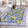 thumbnail image 1 of Lemon Flower Area Rugs 4x6 ft Summer Lemon Blue Floral Texture Washable Rug Non Slip Indoor Carpet Absorbent Floor Mat for Living Room Bedroom Dining Room, 1 of 9