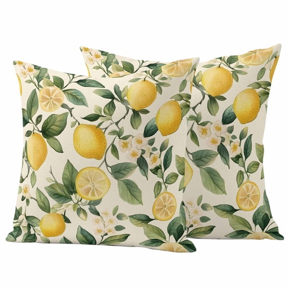 Lemon Flower Outdoor Waterproof Pillow Covers, Green Leaf Fruit Botanical Plant Yellow Decorative Square Throw Pillowcase Sofa Cushion Sham for Patio/Couch/Chair, 16"x16" 2 Pack