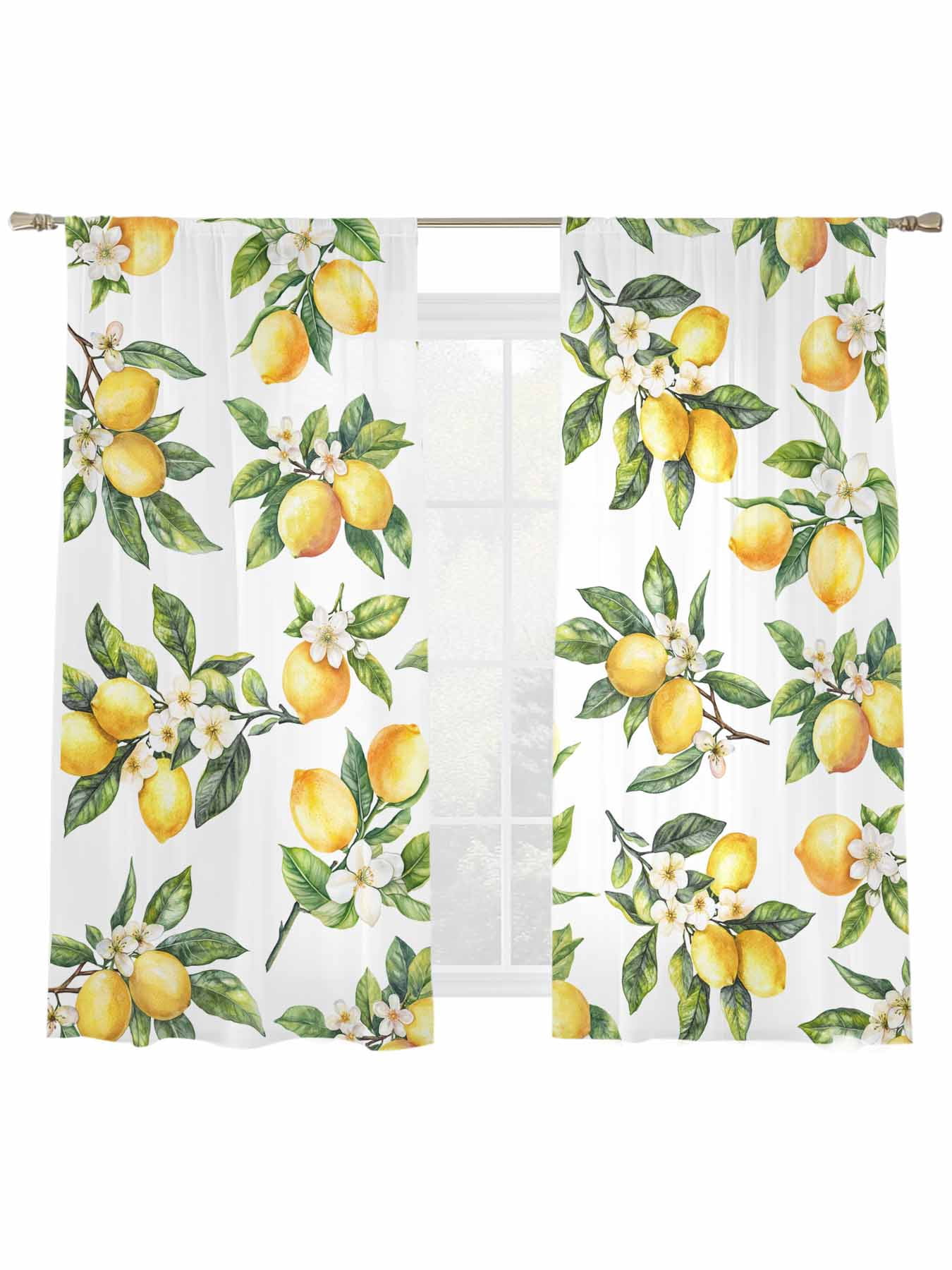 Lemon Flower Sheer Curtains 2 Panels Set Watercolor Summer Leaf Sheer ...