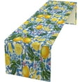 thumbnail image 1 of Lemon Flower Table Runner, Italian Navy Blue Tile Burlap Watercolor Lemon Floral Summer Fruit Dinner Table Runners Farmhouse Coffee Table Home Kitchen Dresser Decor for Party Holiday 13"x108", 1 of 6