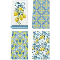 Lemon Flowers Floral Summer Kitchen Towels Dish Towels, 18x26 Inch Hello Sunshine Seasonal Decoration Hand Towels Set of 4