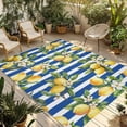 thumbnail image 1 of Lemon Flowers Outdoor Rug 5x7 Ft - Reversible Patio Rug Outdoor Camping Rugs, Botanical Leaves Blue Vertical Stripes Washable Indoor Outdoor Area Rugs, Non-Slip Outdoor Carpet Runner for Deck/Porch, 1 of 8